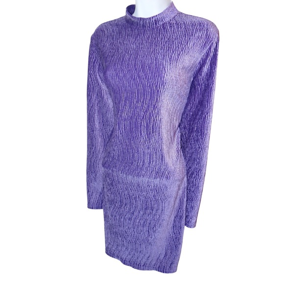 H&M Divided Purple Textured Mock Neck Long Sleeve Mini Dress Size‎ L - Picture 2 of 6